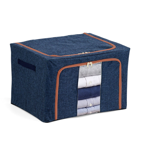 LIVMORE Kleiderschrank-Aufbewahrungsbox aus Leinen-Baumwoll-Mix, faltbar, 50 x 40 x 33 cm, blau