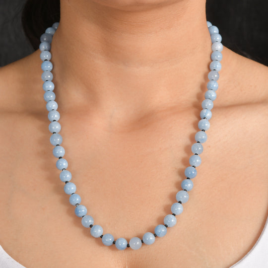 Milchiger Aquamarin Halskette ca. 50 cm Nickelfreies Messing platiniert ca. 180.00 ct
