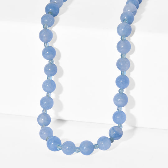 Milchiger Aquamarin Halskette ca. 50 cm Nickelfreies Messing platiniert ca. 180.00 ct