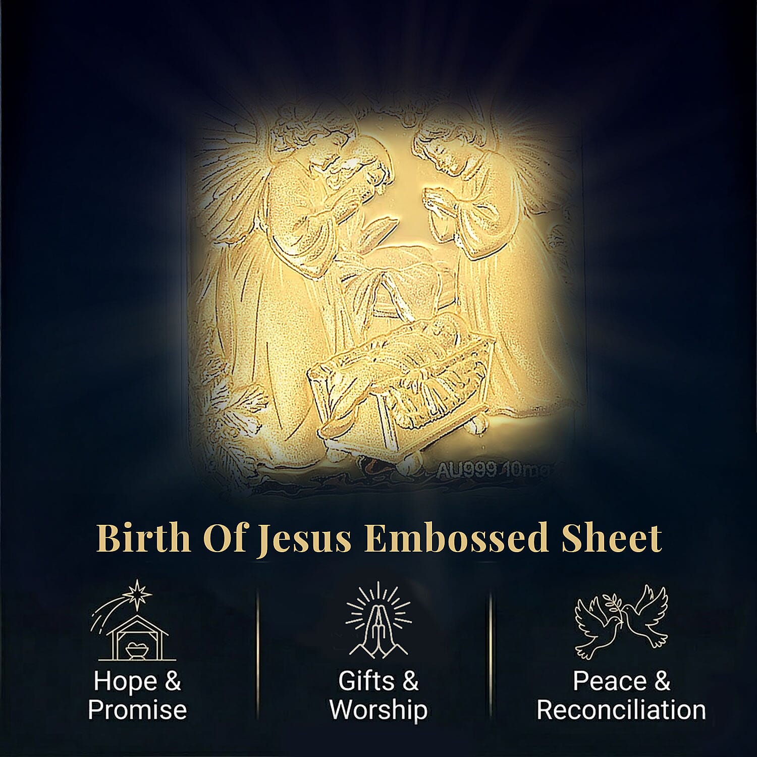 EXKLUSIVES GESCHENK - 999er Goldfolie mit Jesus, ca. 26x40 mm, ca. 10 mg