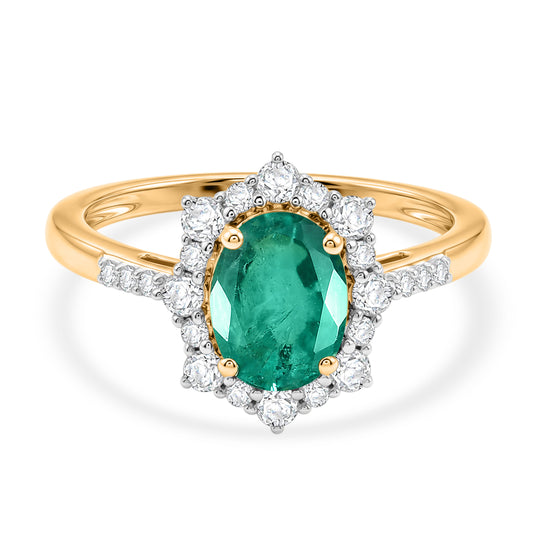 AAA Smaragd, Weißer Diamant Ring 375 Gold (Größe 19.75) ca. 1.74 ct