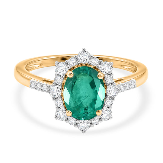 AAA Smaragd, Weißer Diamant Ring 375 Gold (Größe 19.75) ca. 1.74 ct