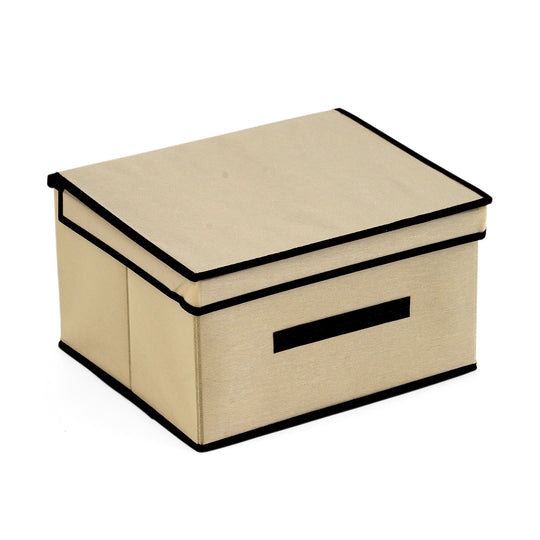 LIVMORE Aufbewahrungsbox aus Vliesstoff und Karton mit Deckel, 35x30x20cm, Weiß