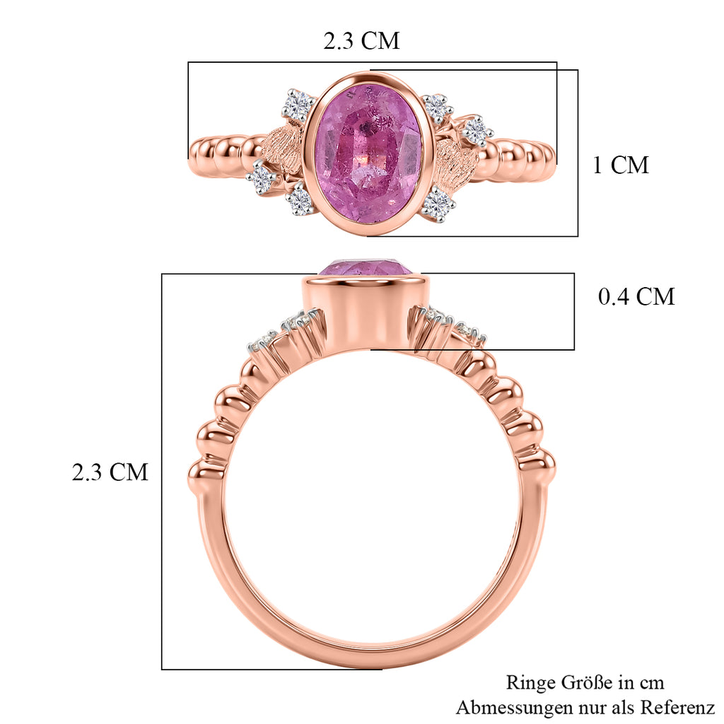GP Amore Kollektion - Ilakaka Rosa Saphir (Fissure gefüllt), Weißer Zirkon Ring 925 Silber 750 Roségold Vermeil (Größe 20.00) ca. 2.50 ct