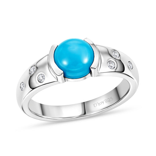 D'Joy Sleeping Beauty Türkis, Moissanit Ring 925 Silber platiniert (Größe 20.00) ca. 1,35 ct