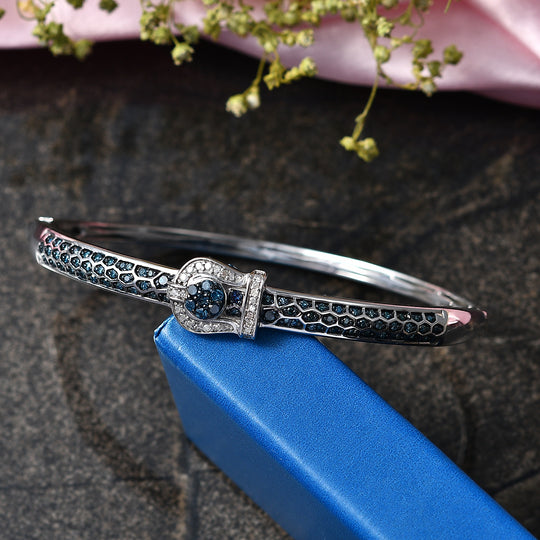 D'Joy Blauer Diamant Armreif ca. 19 cm 925 Silber Rhodiniert (10-15 Werktage Lieferzeit) ca. 1.00 ct