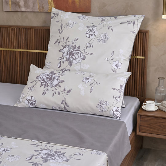 LIVMORE 6-teiliges Bettwäsche-Set mit Blumenmuster, 2 Bettbezüge ca. 135 x 200 cm, 2 Kissenbezüge ca. 40 x 80 cm und 2 Kissenbezüge ca. 80 x 80 cm, Beige