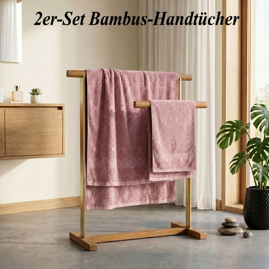 2er Set Bambus-Handtücher, Bambusschlinge, Baumwollbasis, Handtuch 40x90 cm 120 g, Badetuch 140x70cm, Blau