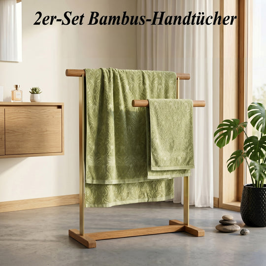 2er Set Bambus-Handtücher, Bambusschlinge, Baumwollbasis, Handtuch 40x90 cm 120 g, Badetuch 140x70cm, Blau