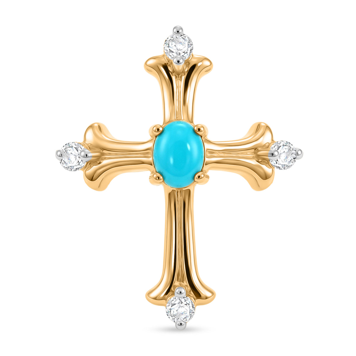 D'Joy AA Sleeping Beauty Türkis, Weißer Zirkon Anhänger 925 Silber 750 Vergoldet ca. 0.32 ct