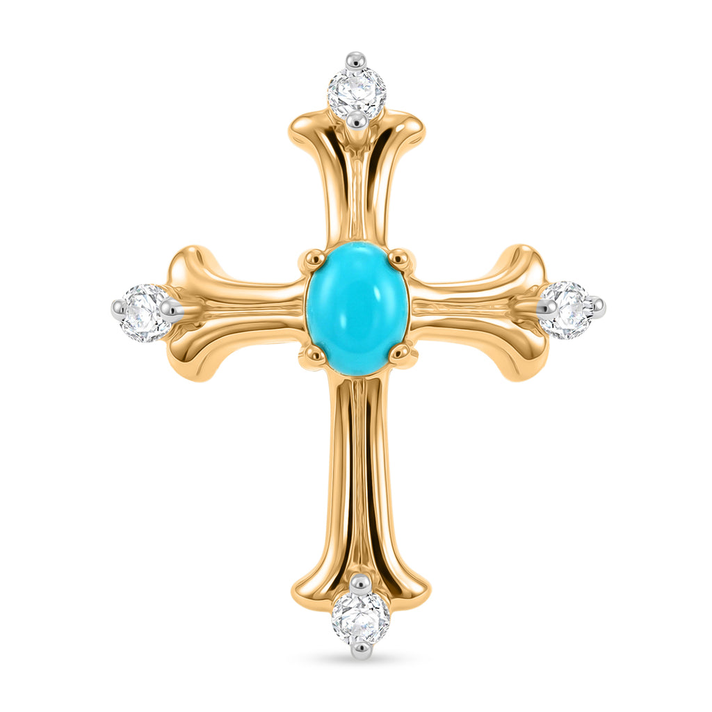 D'Joy AA Sleeping Beauty Türkis, Weißer Zirkon Anhänger 925 Silber 750 Vergoldet ca. 0.32 ct
