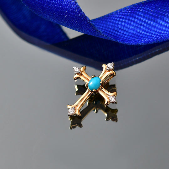 D'Joy AA Sleeping Beauty Türkis, Weißer Zirkon Anhänger 925 Silber 750 Vergoldet ca. 0.32 ct