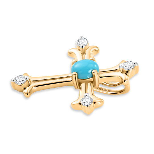 D'Joy AA Sleeping Beauty Türkis, Weißer Zirkon Anhänger 925 Silber 750 Vergoldet ca. 0.32 ct
