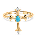 D'Joy AA Sleeping Beauty Türkis, Weißer Zirkon Ring 925 Silber 750 Vergoldet (Größe 17.00) ca. 0,31 ct