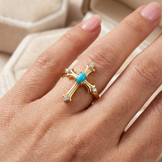D'Joy AA Sleeping Beauty Türkis, Weißer Zirkon Ring 925 Silber 750 Vergoldet (Größe 18.00) ca. 0,31 ct