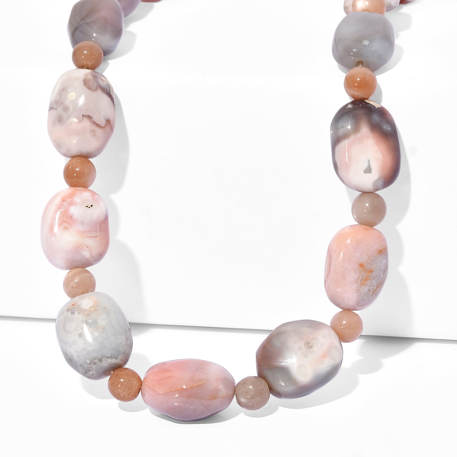 EVER TRUE Botswana-Achat, Pfirsich Mondstein Halskette ca. 45 cm Nickelfreies Messing ca. 360.00 ct