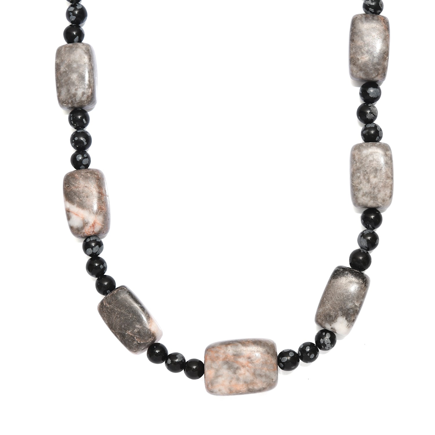 EVER TRUE Zebra Jaspis, Schneeflocken Glasachat Halskette ca. 45 cm Nickelfreies Messing ca. 385.00 ct