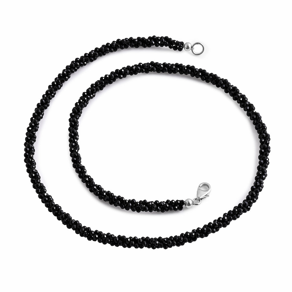 Schwarzer Spinell Halskette ca. 50 cm 925 Silber ca. 85,00 ct.