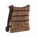LA MAREY 100% Genuine Leather Cross body bag in Suede Leopard Print Color : Tan Size:24 x 20 x 2 cm