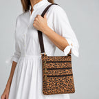 LA MAREY 100% Genuine Leather Cross body bag in Suede Leopard Print Color : Tan Size:24 x 20 x 2 cm