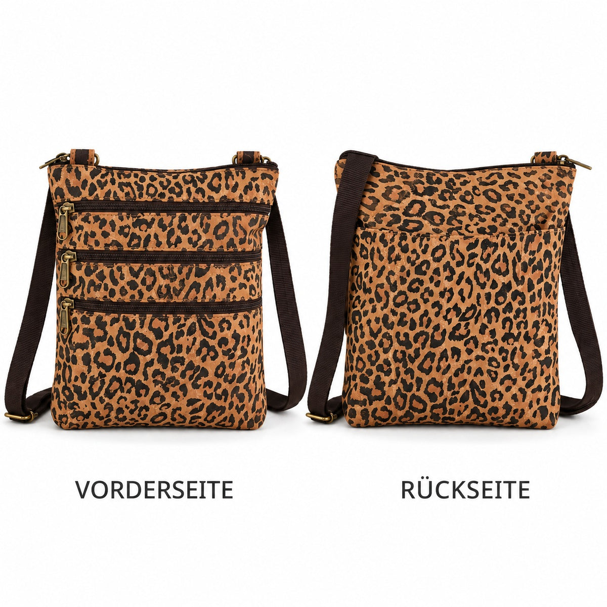 LA MAREY 100% Genuine Leather Cross body bag in Suede Leopard Print Color : Tan Size:24 x 20 x 2 cm
