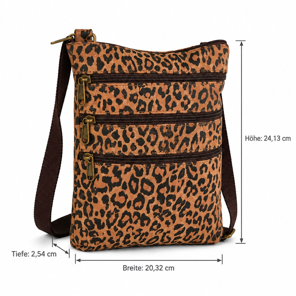 LA MAREY 100% Genuine Leather Cross body bag in Suede Leopard Print Color : Tan Size:24 x 20 x 2 cm