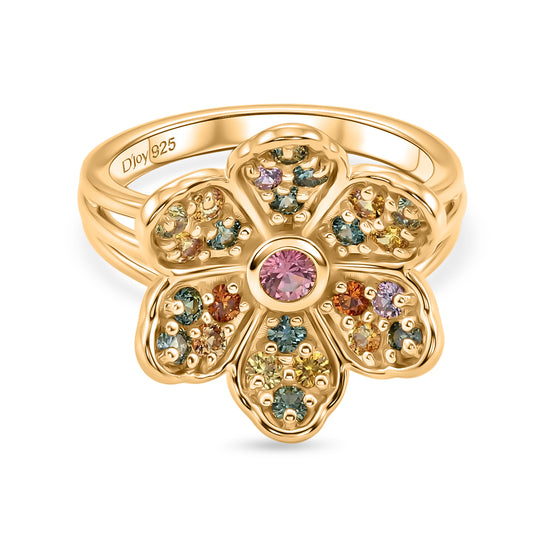 D'Joy Mehrfarbiger Saphir Ring 925 Silber 750 Gelbgold vermeil (Größe 19.00) ca. 1.15 ct