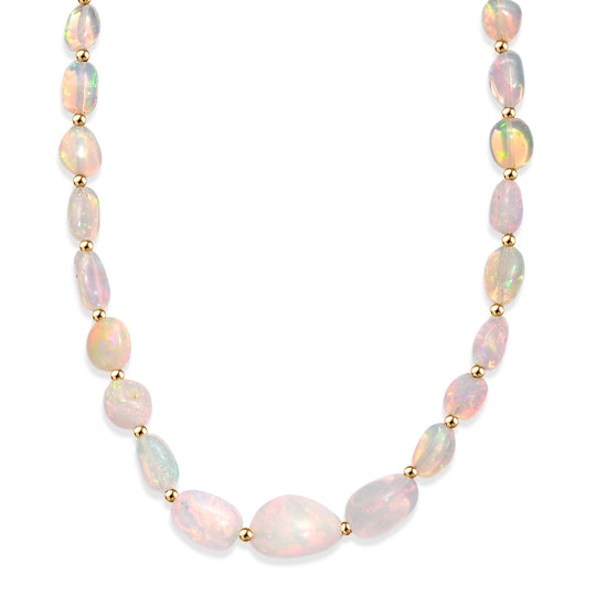 D'Joy AAA Natürlicher, äthiopischer Welo Opal Halskette ca. 45 cm 925 Silber 750 Gelbgold vermeil ca. 36,00 ct.