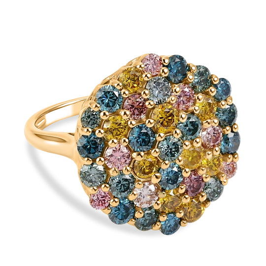LUXURIANT DIAMOND - Lab Grown Grüner Diamant SI, Lab Grown Gelb Diamant Ring 925 Silber 750 Gelbgold vermeil (Größe 18.00) ca. 3,49 ct