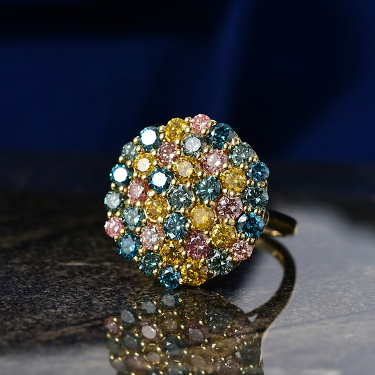 LUXURIANT DIAMOND - Lab Grown Grüner Diamant SI, Lab Grown Gelb Diamant Ring 925 Silber 750 Gelbgold vermeil (Größe 18.00) ca. 3,49 ct