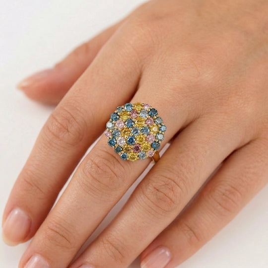 LUXURIANT DIAMOND - Lab Grown Grüner Diamant SI, Lab Grown Gelb Diamant Ring 925 Silber 750 Gelbgold vermeil (Größe 18.00) ca. 3,49 ct