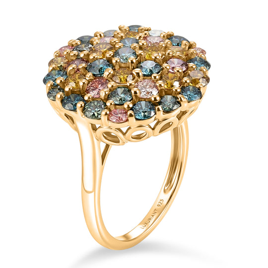 LUXURIANT DIAMOND - Lab Grown Grüner Diamant SI, Lab Grown Gelb Diamant Ring 925 Silber 750 Gelbgold vermeil (Größe 18.00) ca. 3,49 ct
