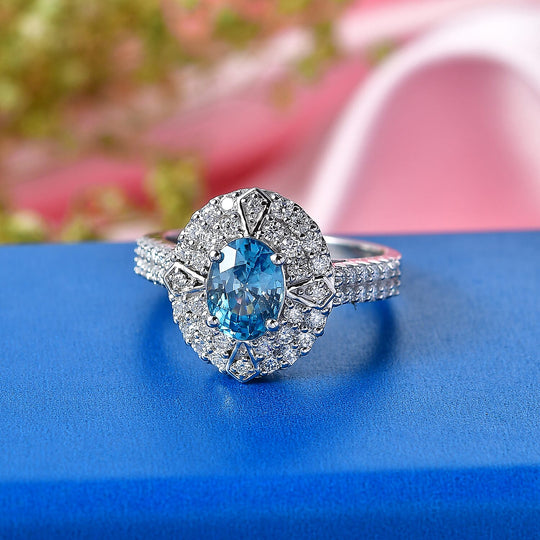 D'Joy AA Blauer Zirkon, Moissanit AGI zertifiziert Ring 925 Silber Rhodiniert (Größe 18.00) ca. 2,71 ct