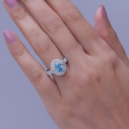 D'Joy AA Blauer Zirkon, Moissanit AGI zertifiziert Ring 925 Silber Rhodiniert (Größe 18.00) ca. 2,71 ct