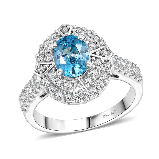D'Joy AA Blauer Zirkon, Moissanit AGI zertifiziert Ring 925 Silber Rhodiniert (Größe 18.00) ca. 2,71 ct