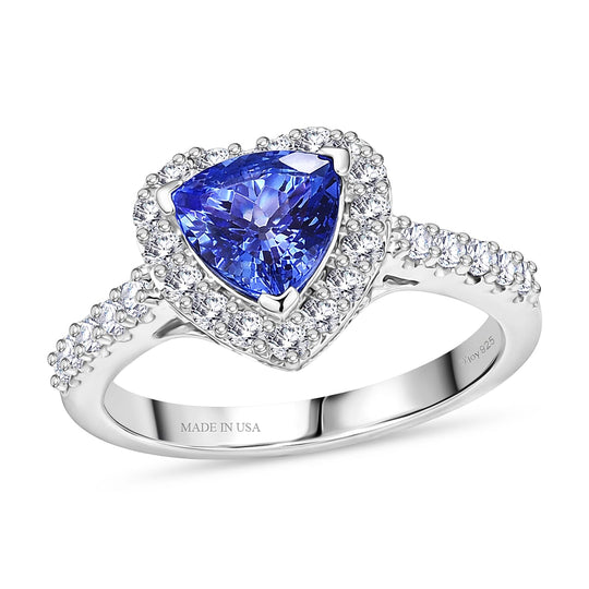 D'Joy AGI zertifizierter und geprüfter AA Tansanit und Moissanit Ring, 925 Silber rhodiniert - 1,79 ct.