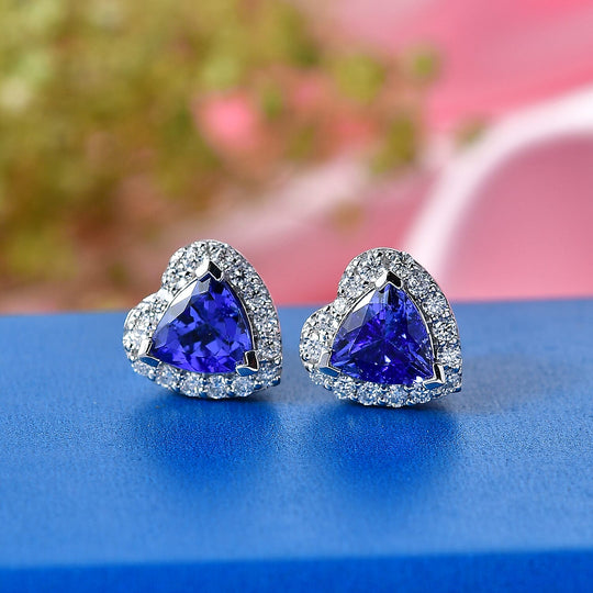 D'Joy AGI zertifizierte und geprüfte AA Tansanit und Moissanit Ohrringe, 925 Silber rhodiniert - 2,29 ct.