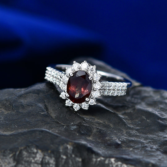 D'Joy AA Farbwechsel Granat, Moissanit Ring 925 Silber Rhodiniert (Größe 17.00)   (10-16 Werktage Lieferzeit) ca. 2,12 ct