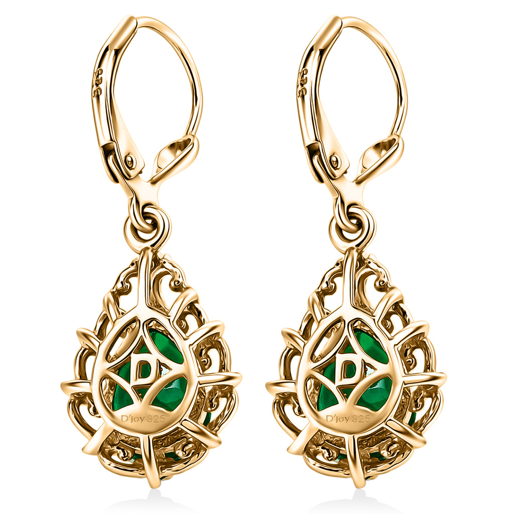 D'Joy Pfau Quarz Triplette, Natürlicher Chromdiopsid Ohrringe 925 Silber 750 Gelbgold vermeil ca. 3,51 ct.
