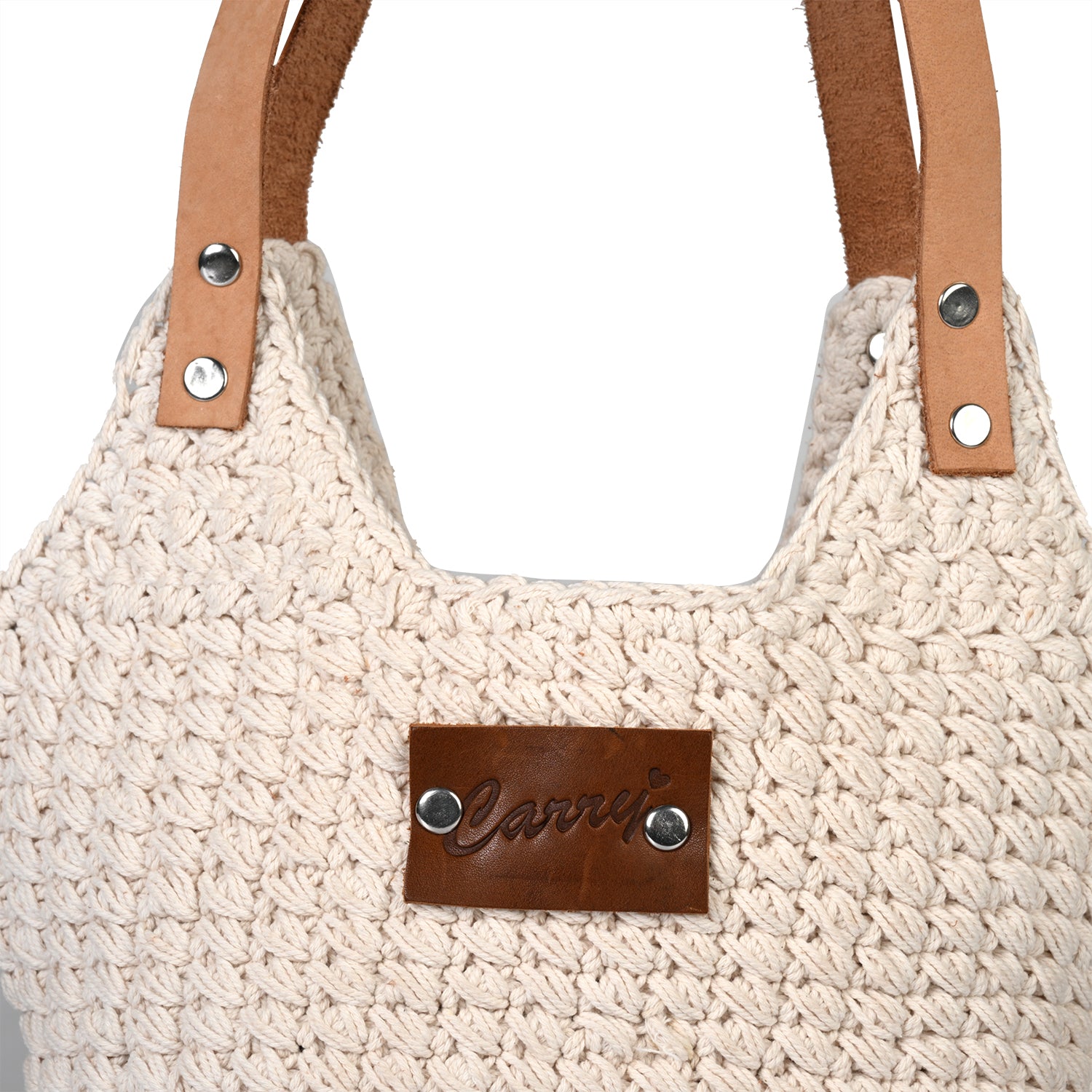LIVMORE handgefertigte Makramee-Schultertasche mit PU-Tragegriff, 35x35cm, Weiß