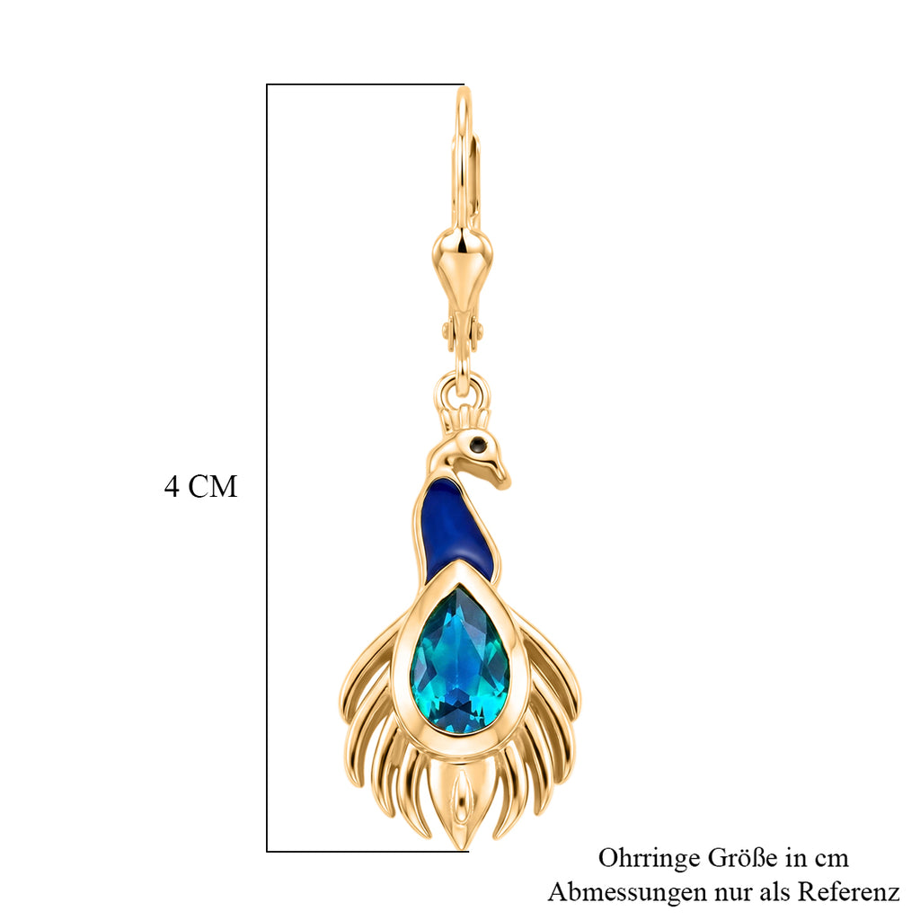 D'Joy Pfau Quarz Triplette, Schwarzer Spinell Ohrringe 925 Silber 750 Vergoldet ca. 1,99 ct.