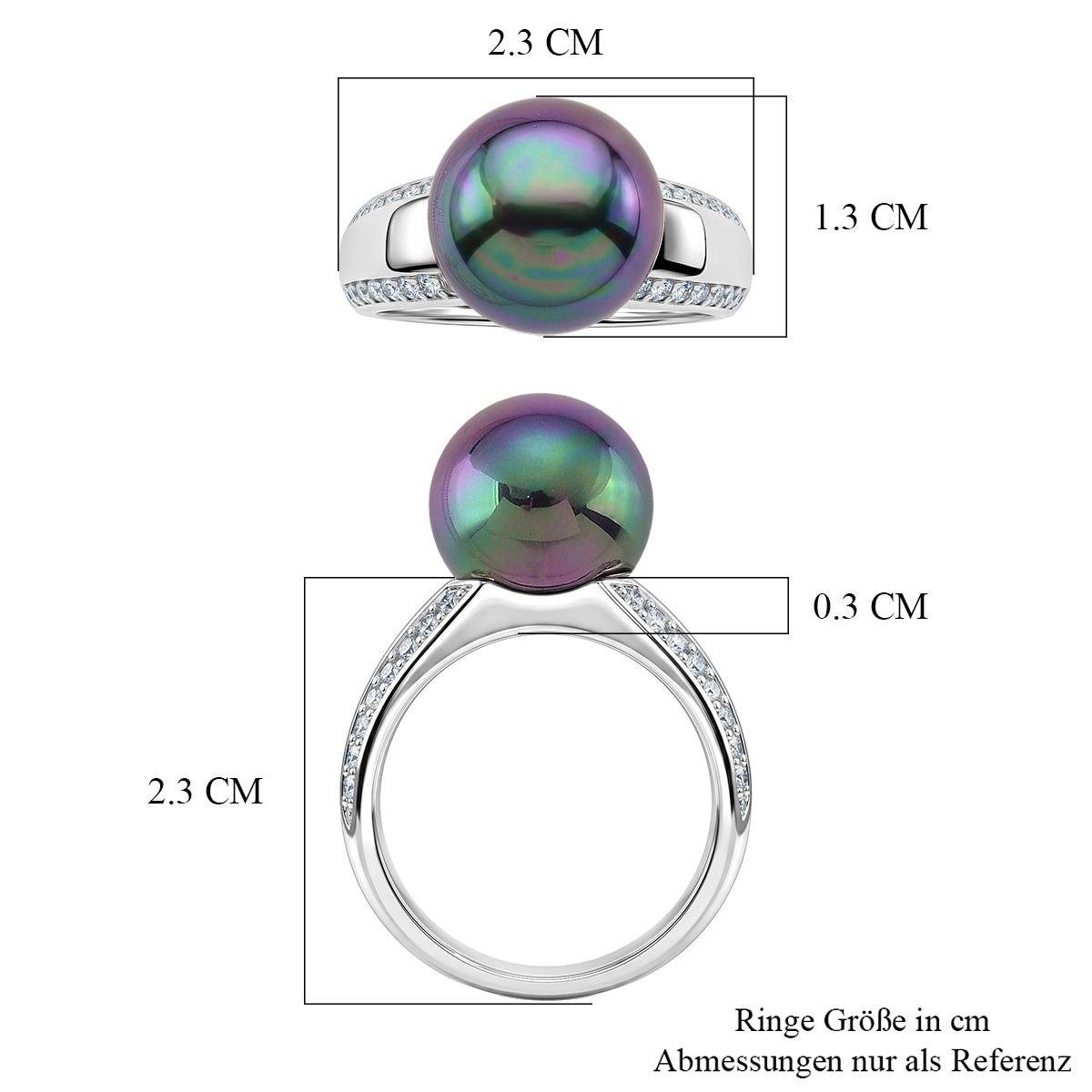 Mehrfarbige Muschelperlen, Weißer Zirkonia Ring Nickelfreies Messing rhodiniert (Größe 18.00)
