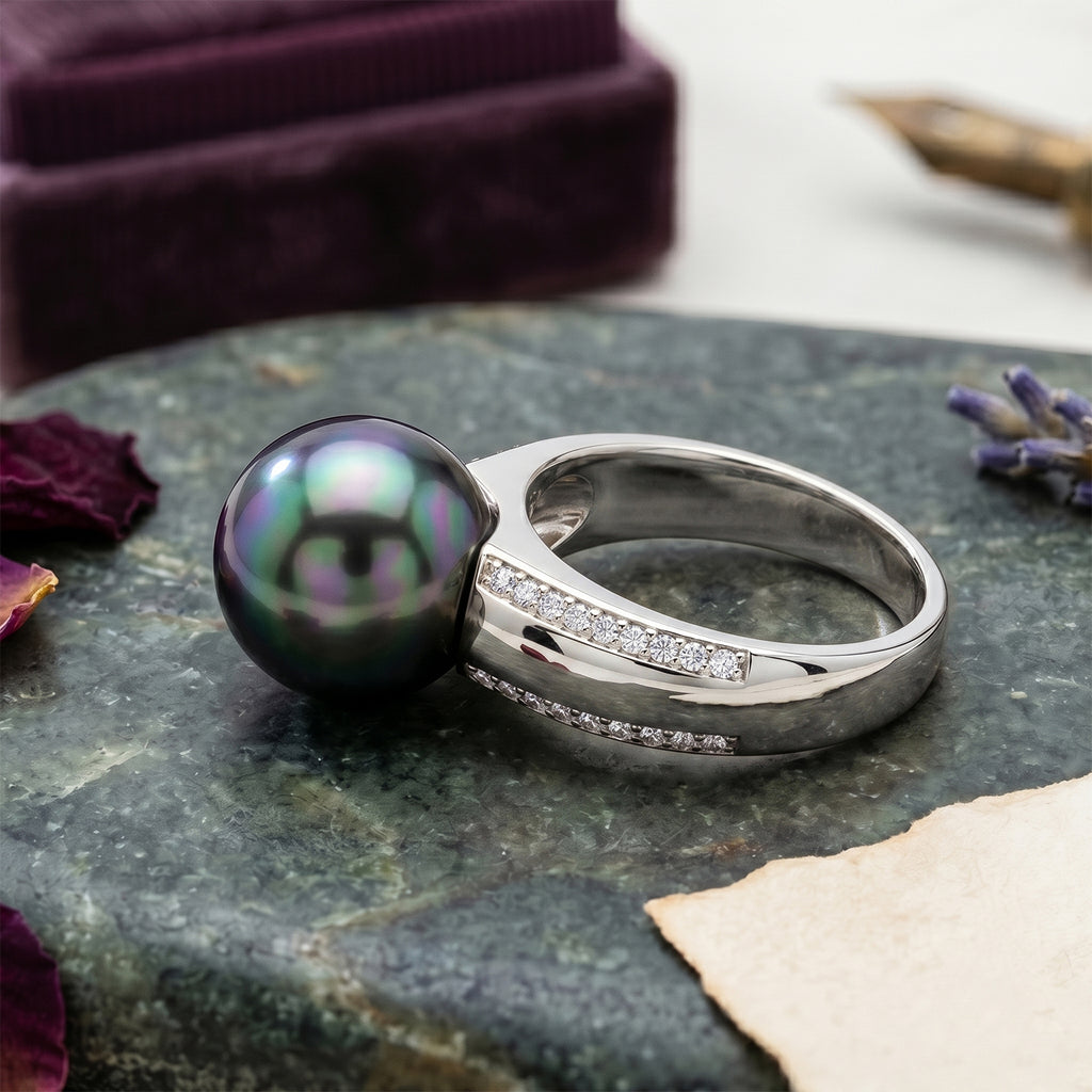 Mehrfarbige Muschelperlen, Weißer Zirkonia Ring Nickelfreies Messing rhodiniert (Größe 20.00)