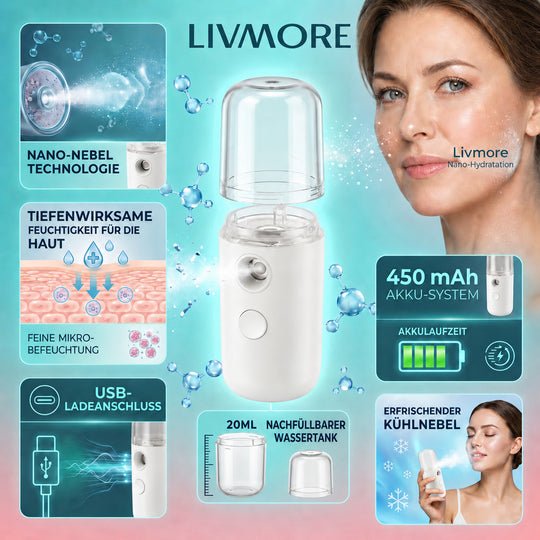LIVMORE - Mini-Nano-Feuchtigkeitsspray-, wiederaufladbar, 20 ml, Weiß