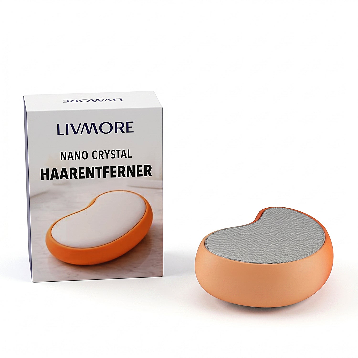 LIVMORE Nano-Kristall-Haarentferner mit Nano-Glas, Soft-Touch ABS-Gehäuse, 10x7x3,5cm, Orange-Farbverlauf