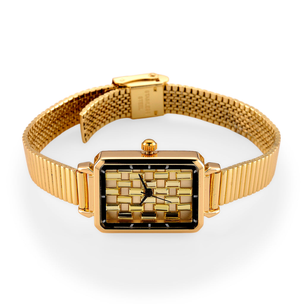 GENOA Uhr mit goldgelbem Zirkonia, japanisches Uhrwerk, 316L Edelstahl, 19 cm, goldfarben, 2.00 ct