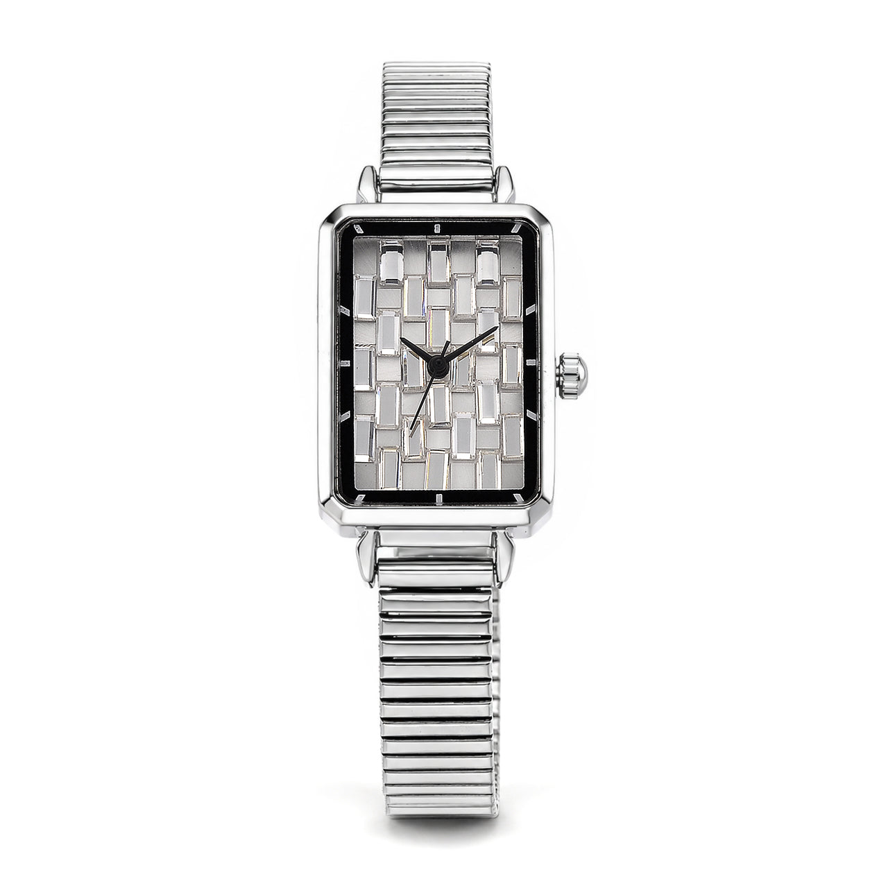 GENOA Uhr mit weißem Zirkonia, japanisches Uhrwerk, 316L Edelstahl, 19 cm, silberfarben, 2.00 ct