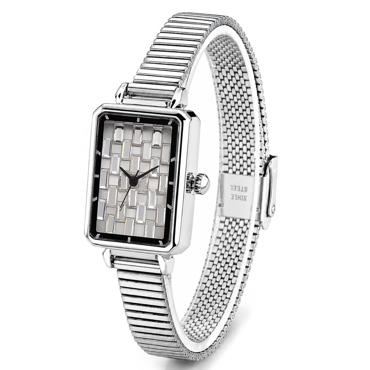 GENOA Uhr mit weißem Zirkonia, japanisches Uhrwerk, 316L Edelstahl, 19 cm, silberfarben, 2.00 ct