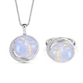 D'Joy AAA Regenbogen Mondstein und Zirkon Ring und Anhänger mit 50cm Kette