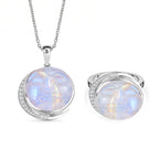 D'Joy AAA Regenbogen Mondstein und Zirkon Ring und Anhänger mit 50cm Kette